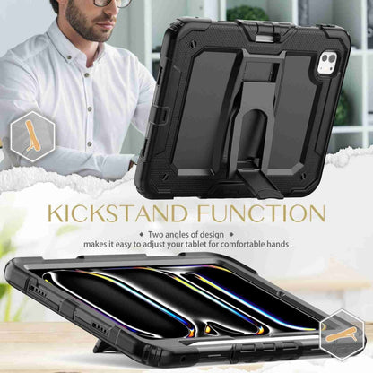 For iPad Pro 11 2024 Silicone Hydric PC Tablet Case with Shoulder Strap & Holder(Black) - iPad Pro 11 2024 Cases by PMC Jewellery | Online Shopping South Africa | PMC Jewellery | Buy Now Pay Later Mobicred
