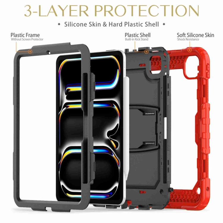 For iPad Pro 11 2024 Silicone Hydric PC Tablet Case with Shoulder Strap & Holder(Red) - iPad Pro 11 2024 Cases by PMC TechLife | Online Shopping South Africa | PMC TechLife | Buy Now Pay Later Mobicred