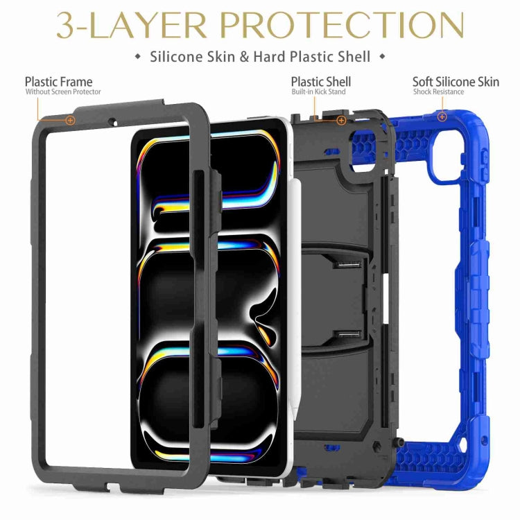 For iPad Pro 11 2024 Silicone Hydric PC Tablet Case with Shoulder Strap & Holder(Blue) - iPad Pro 11 2024 Cases by PMC Jewellery | Online Shopping South Africa | PMC Jewellery | Buy Now Pay Later Mobicred