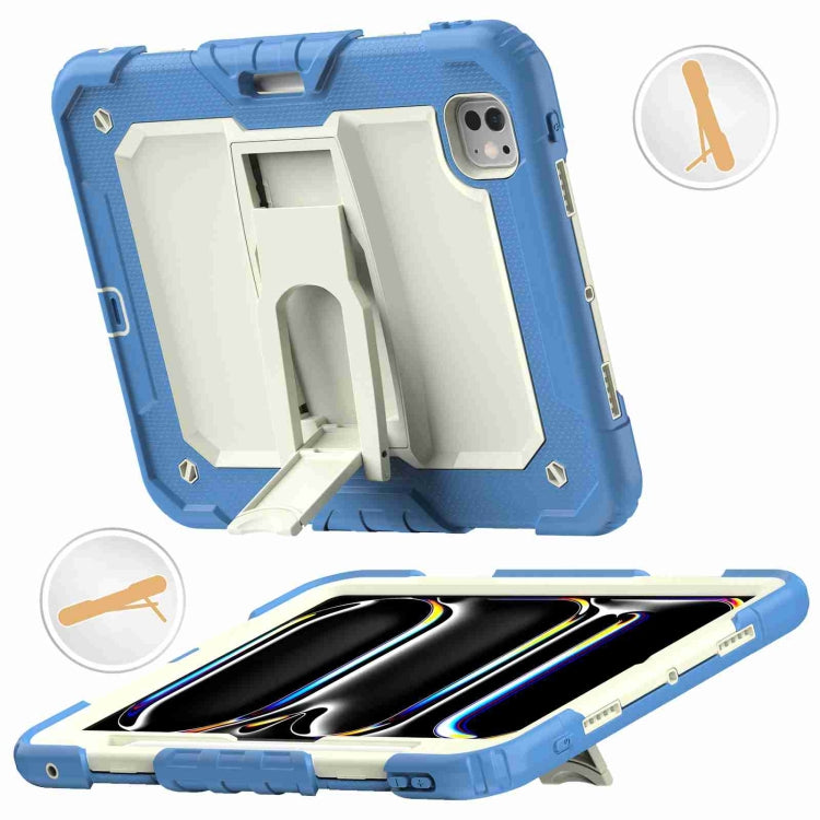 For iPad Pro 11 2024 Silicone Hydric PC Tablet Case with Shoulder Strap & Holder(Beige Cyan-blue) - iPad Pro 11 2024 Cases by PMC TechLife | Online Shopping South Africa | PMC TechLife | Buy Now Pay Later Mobicred