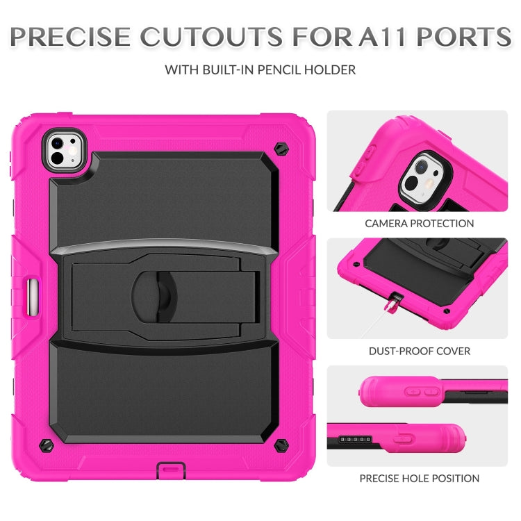 For iPad Pro 13 2024 Silicone Hydric PC Tablet Case with Shoulder Strap & Holder(Rose Red) - iPad Pro 13 2024 Cases by PMC TechLife | Online Shopping South Africa | PMC TechLife | Buy Now Pay Later Mobicred