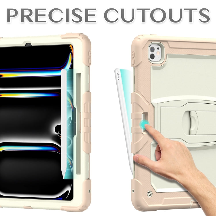 For iPad Pro 13 2024 Silicone Hydric PC Tablet Case with Shoulder Strap & Holder(Beige Rose Gold) - iPad Pro 13 2024 Cases by PMC TechLife | Online Shopping South Africa | PMC TechLife | Buy Now Pay Later Mobicred