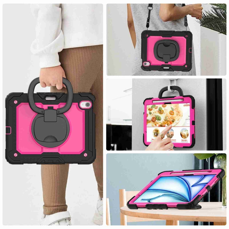 For iPad Air 11 2024 Handle Silicone Hydric PC Tablet Case with Shoulder Strap(Rose Red PC) - iPad Air 11 2024 Cases by PMC TechLife | Online Shopping South Africa | PMC TechLife | Buy Now Pay Later Mobicred