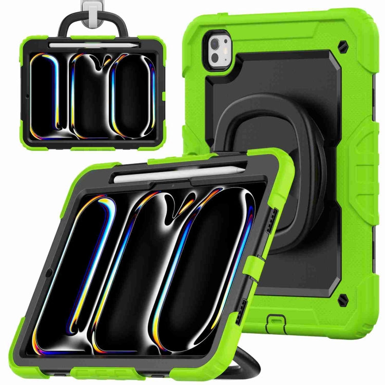 For iPad Pro 11 2024 Handle Silicone Hydric PC Tablet Case with Shoulder Strap(Yellow Green) - iPad Pro 11 2024 Cases by PMC Jewellery | Online Shopping South Africa | PMC Jewellery | Buy Now Pay Later Mobicred