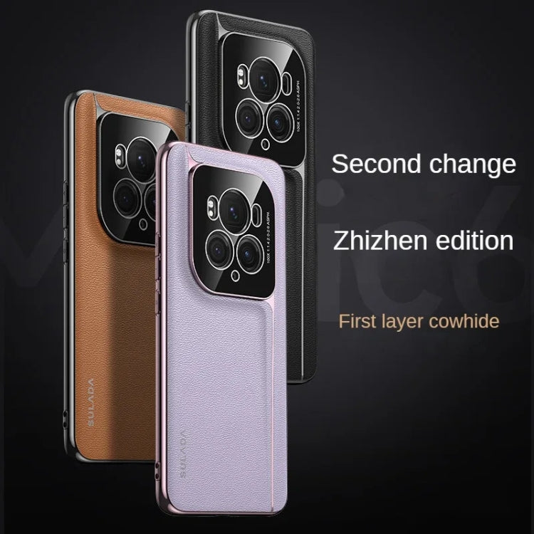 For Honor Magic6 Pro / Magic6 Ultimate SULADA Frameless Top Layer Cowhide Leather + PC Phone Case(Purple) - free shipping - PMC Jewellery - Order now!