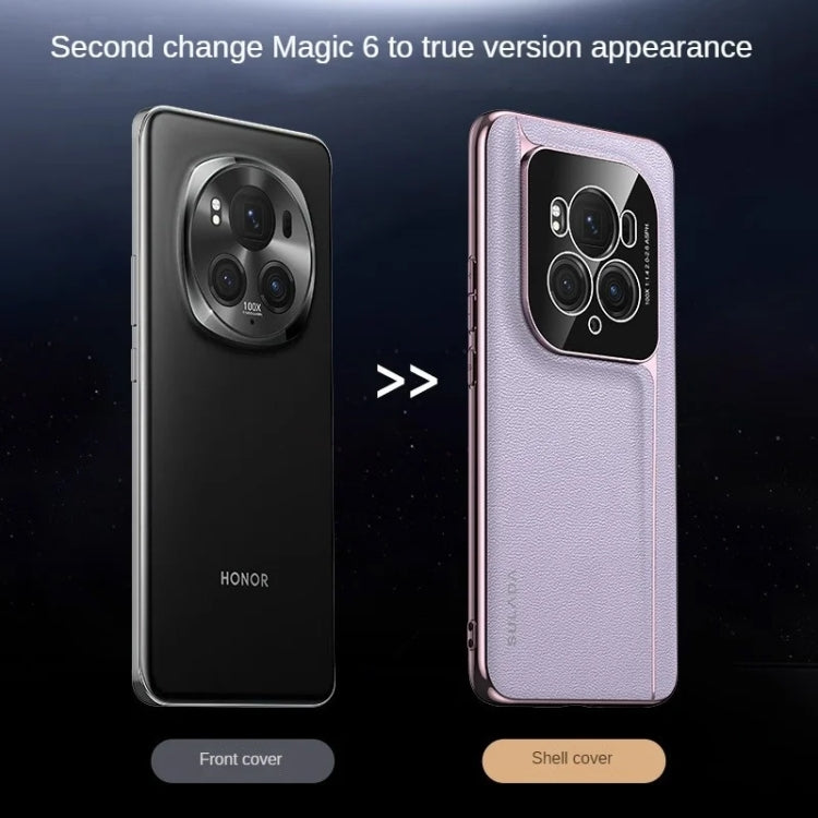 For Honor Magic6 Pro / Magic6 Ultimate SULADA Frameless Top Layer Cowhide Leather + PC Phone Case(Purple) - free shipping - PMC Jewellery - Order now!