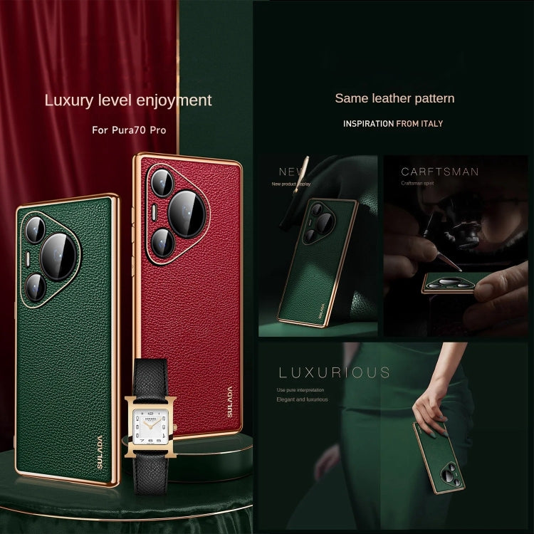 For Huawei Pura 70 Ultra SULADA TPU + Litchi Texture Leather Phone Case(Black) - free shipping - PMC Jewellery - Order now!