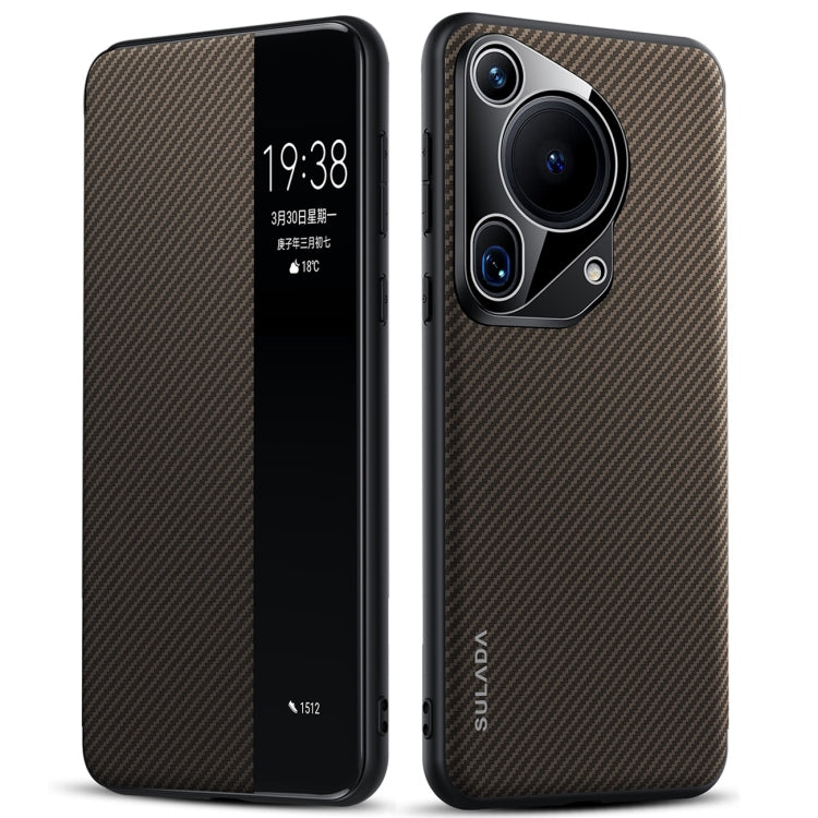 For Huawei Pura 70 Ultra SULADA Kevlar 600D Texture Smart Window Leather Phone Case(Brown) - free shipping - PMC Jewellery - Order now!
