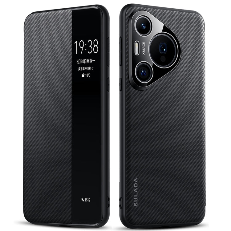 For Huawei Pura 70 SULADA Kevlar 600D Texture Smart Window Leather Phone Case(Black) - free shipping - PMC Jewellery - Order now!