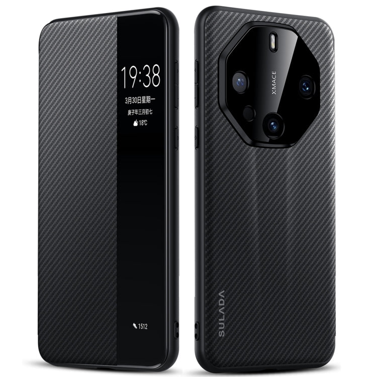 For Huawei Mate 60 RS Ultimate SULADA Kevlar 600D Texture Smart Window Leather Phone Case(Black) - Huawei Cases by SULADA | Online Shopping South Africa | PMC TechLife | Buy Now Pay Later Mobicred