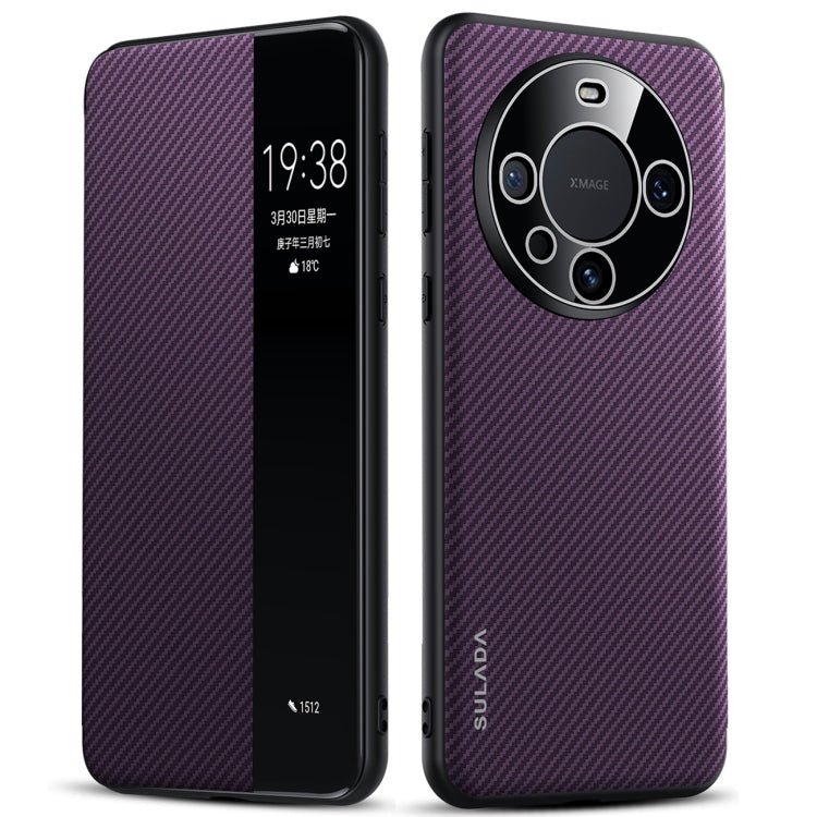For Huawei Mate 60 Pro SULADA Kevlar 600D Texture Smart Window Leather Phone Case(Purple) - free shipping - PMC TechLife - Order now!