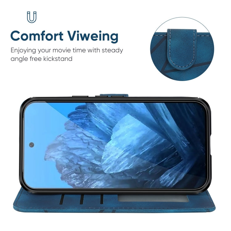 For Google Pixel 9 / 9 Pro Skin Feel Geometric Lines Leather Phone Case(Blue) - Google Cases by PMC TechLife | Online Shopping South Africa | PMC TechLife | Buy Now Pay Later Mobicred
