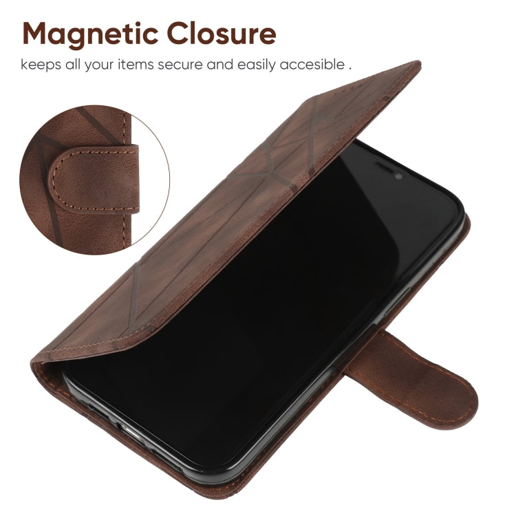 For Google Pixel 9 / 9 Pro Skin Feel Geometric Lines Leather Phone Case(Brown) - Google Cases by PMC TechLife | Online Shopping South Africa | PMC TechLife | Buy Now Pay Later Mobicred