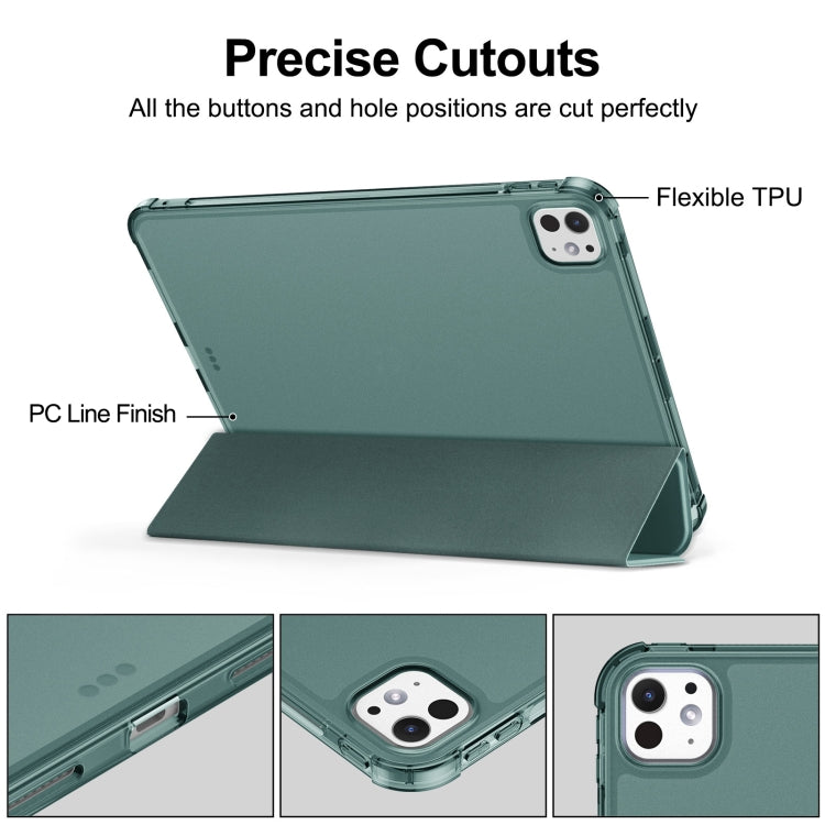 For iPad Pro 11 2024 Tri-fold Holder TPU Cover Frosted Leather Smart Tablet Case withh Pen Slot(Dark Green) - iPad Pro 11 2024 Cases by PMC Jewellery | Online Shopping South Africa | PMC Jewellery | Buy Now Pay Later Mobicred