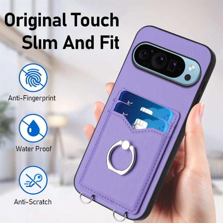 For Google Pixel 9 / 9 Pro R20 Ring Card Holder Phone Case(Purple) - Google Cases by PMC TechLife | Online Shopping South Africa | PMC TechLife | Buy Now Pay Later Mobicred