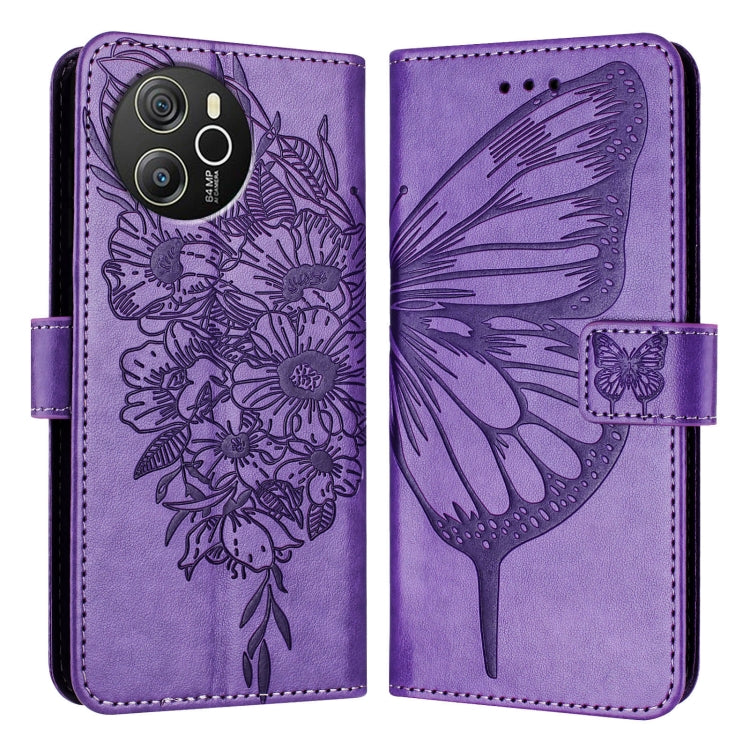 For Blackview Shark 8 Embossed Butterfly Leather Phone Case(Purple) - More Brand by PMC Jewellery | Online Shopping South Africa | PMC Jewellery | Buy Now Pay Later Mobicred