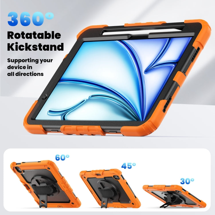 For iPad Air 11 2025 / 2024 Turntable Holder Silicone Hybrid PC Tablet Case with Shoulder Strap(Orange) - free shipping - PMC TechLife - Order now!