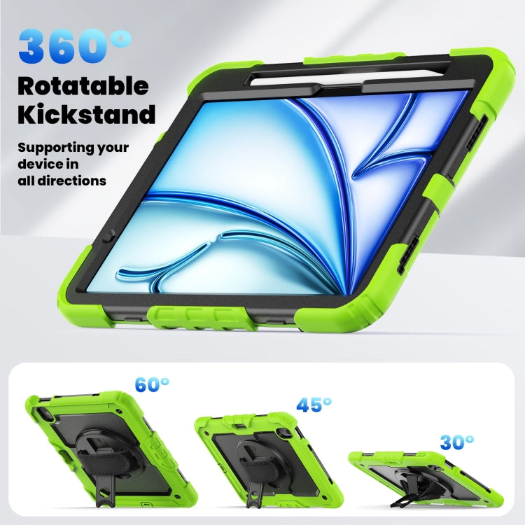 For iPad Air 11 2025 / 2024 Turntable Holder Silicone Hybrid PC Tablet Case with Shoulder Strap(Black + Yellow Green) - free shipping - PMC TechLife - Order now!