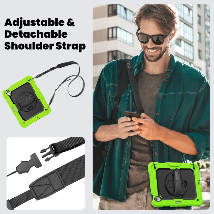 For iPad Air 11 2025 / 2024 Turntable Holder Silicone Hybrid PC Tablet Case with Shoulder Strap(Black + Yellow Green) - free shipping - PMC TechLife - Order now!