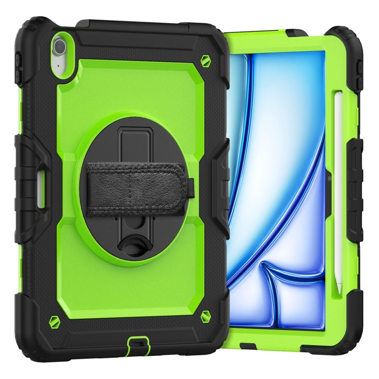 For iPad Air 11 2025 / 2024 Turntable Holder Silicone Hybrid PC Tablet Case with Shoulder Strap(Yellow Green + Black) - free shipping - PMC TechLife - Order now!