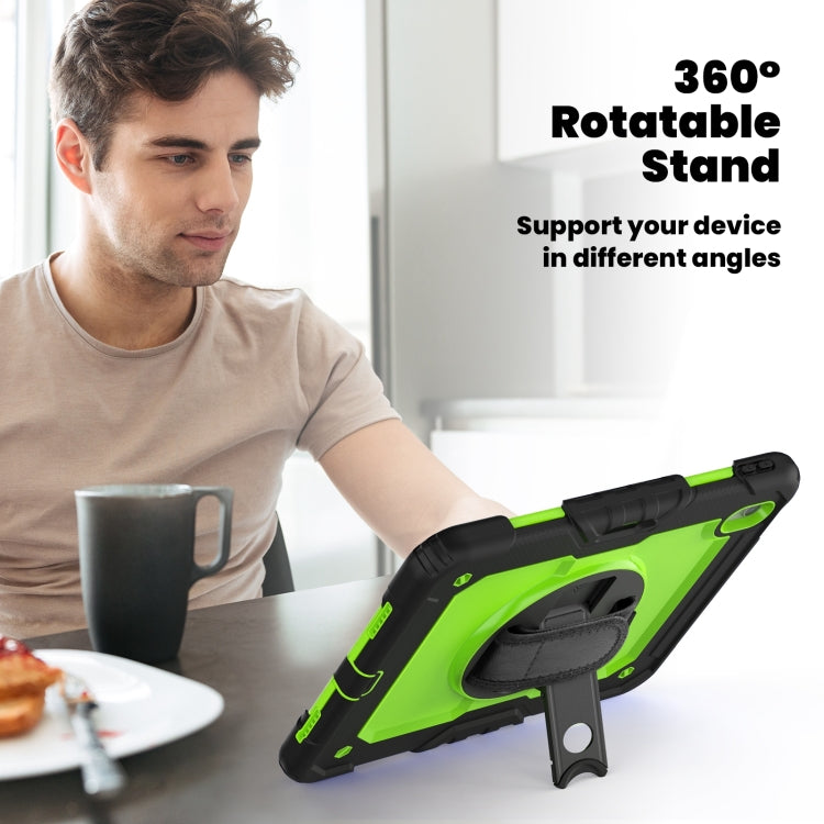 For iPad Air 11 2025 / 2024 Turntable Holder Silicone Hybrid PC Tablet Case with Shoulder Strap(Yellow Green + Black) - free shipping - PMC TechLife - Order now!