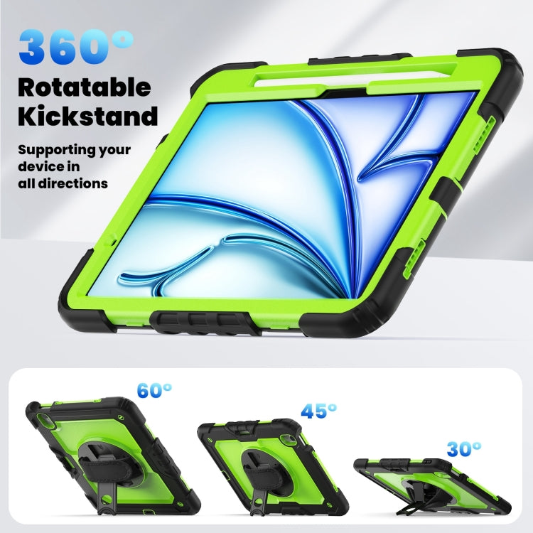 For iPad Air 11 2025 / 2024 Turntable Holder Silicone Hybrid PC Tablet Case with Shoulder Strap(Yellow Green + Black) - free shipping - PMC TechLife - Order now!