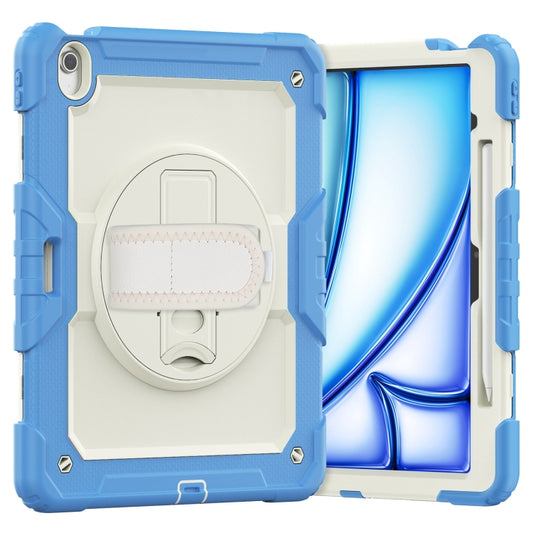 For iPad Air 13 2024 Silicone Hybrid PC Tablet Case with Shoulder Strap(Beige + Cyan-blue) - iPad Air 13 2024 Cases by PMC Jewellery | Online Shopping South Africa | PMC Jewellery | Buy Now Pay Later Mobicred