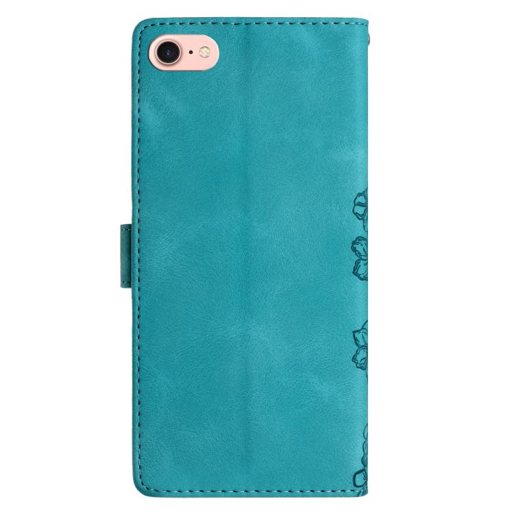 For iPhone 16e Cherry Blossom Butterfly Skin Feel Embossed PU Phone Case(Green) - iPhone 16e Cases by PMC TechLife | Online Shopping South Africa | PMC TechLife | Buy Now Pay Later Mobicred