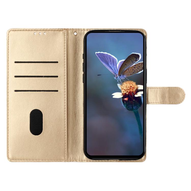For iPhone 16e Cherry Blossom Butterfly Skin Feel Embossed PU Phone Case(Gold) - free shipping - PMC TechLife - Order now!