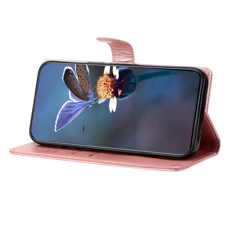 For iPhone 16e Cherry Blossom Butterfly Skin Feel Embossed PU Phone Case(Rose Gold) - iPhone 16e Cases by PMC TechLife | Online Shopping South Africa | PMC TechLife | Buy Now Pay Later Mobicred