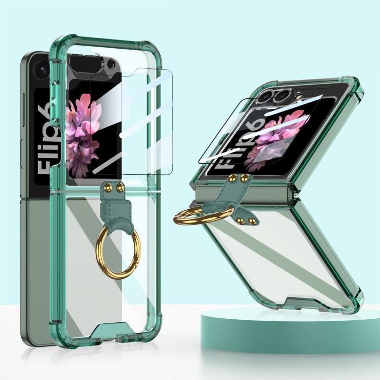 For Samsung Galaxy Z Flip6 GKK Airbag Ring Full Coverage Phone Case with Tempered Film(Green) - Galaxy Z Flip6 5G Cases by GKK | Online Shopping South Africa | PMC Jewellery | Buy Now Pay Later Mobicred