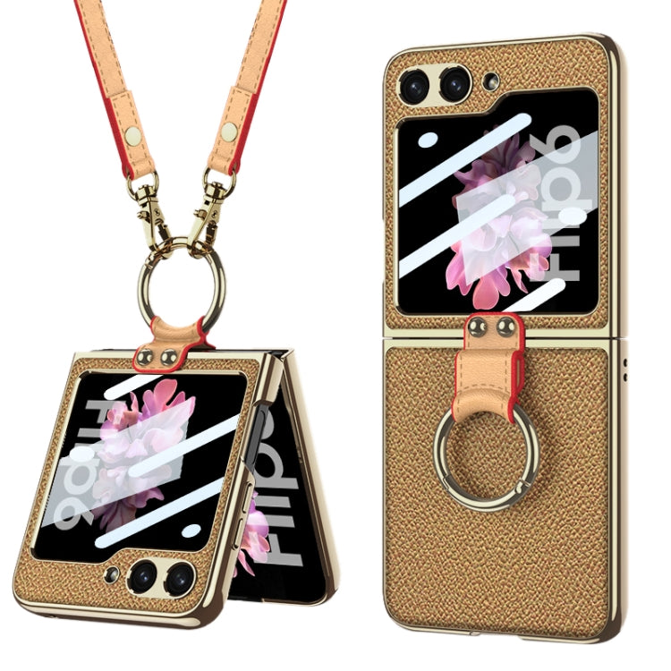 For Samsung Galaxy Z Flip6 / Flip7 FE GKK Integrated Electroplating Leather Phone Case with Ring/Strap(Yellow) - free shipping - PMC Jewellery - Order now!
