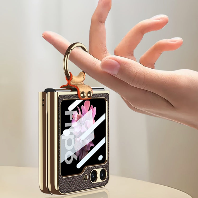 For Samsung Galaxy Z Flip6 / Flip7 FE GKK Integrated Electroplating Leather Phone Case with Ring/Strap(Yellow) - free shipping - PMC Jewellery - Order now!