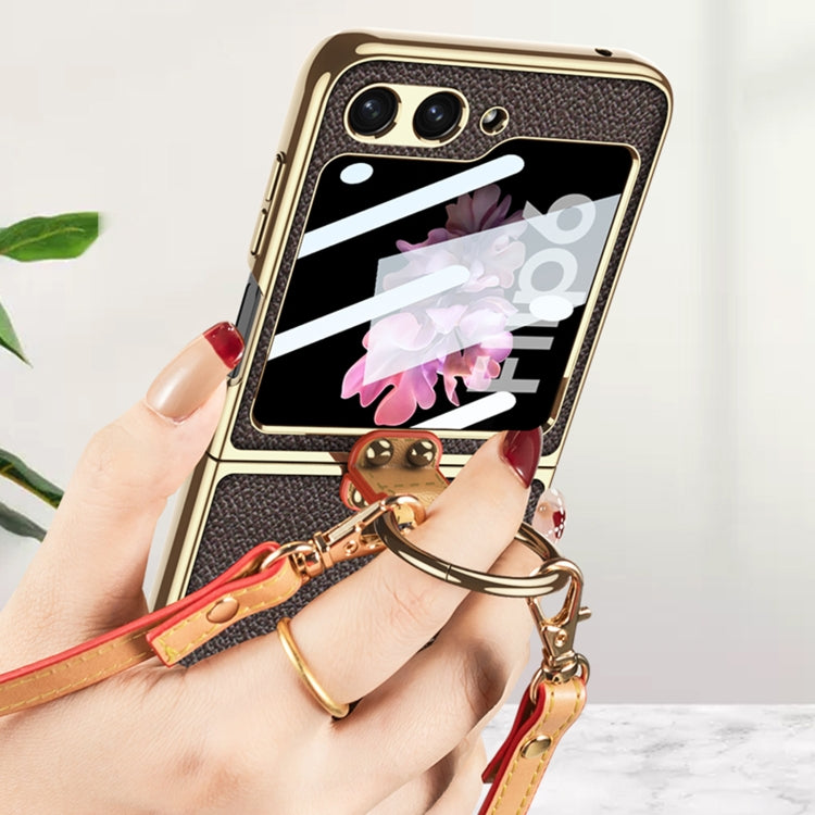 For Samsung Galaxy Z Flip6 / Flip7 FE GKK Integrated Electroplating Leather Phone Case with Ring/Strap(Yellow) - free shipping - PMC Jewellery - Order now!