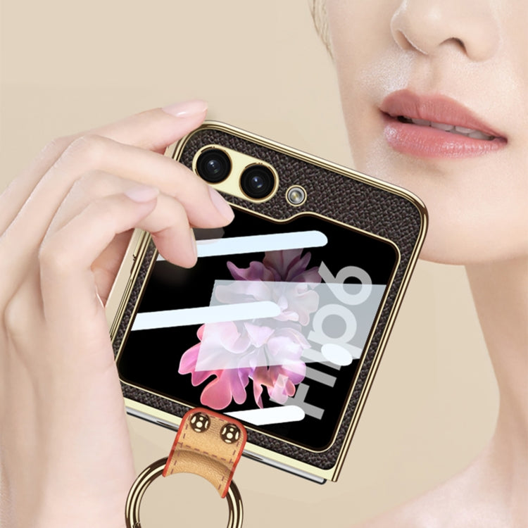 For Samsung Galaxy Z Flip6 / Flip7 FE GKK Integrated Electroplating Leather Phone Case with Ring/Strap(Yellow) - free shipping - PMC Jewellery - Order now!