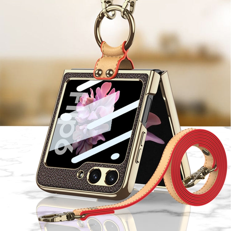 For Samsung Galaxy Z Flip6 / Flip7 FE GKK Integrated Electroplating Leather Phone Case with Ring/Strap(Yellow) - free shipping - PMC Jewellery - Order now!