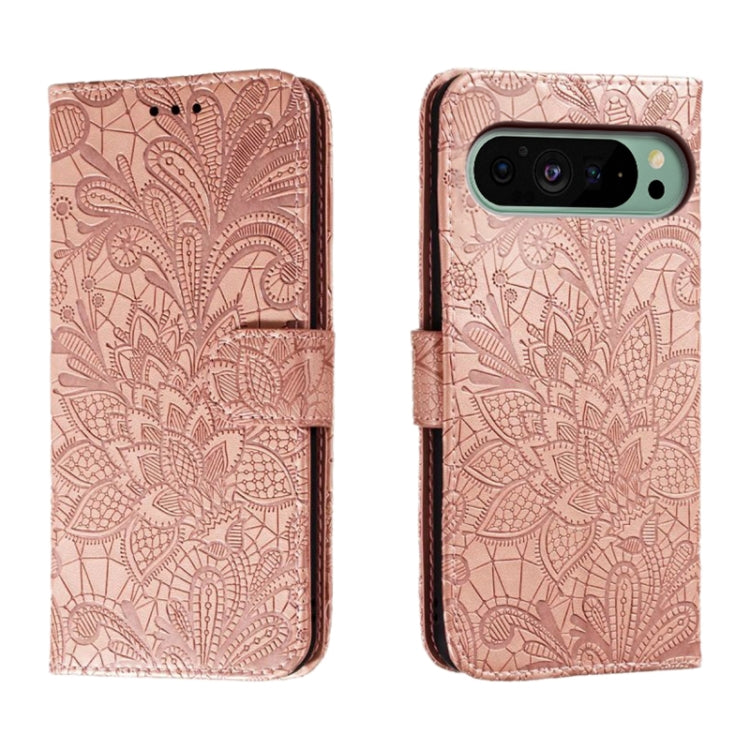 For Google Pixel 9 Lace Flower Embossing Flip Leather Phone Case(Rose Gold) - Google Cases by PMC TechLife | Online Shopping South Africa | PMC TechLife | Buy Now Pay Later Mobicred