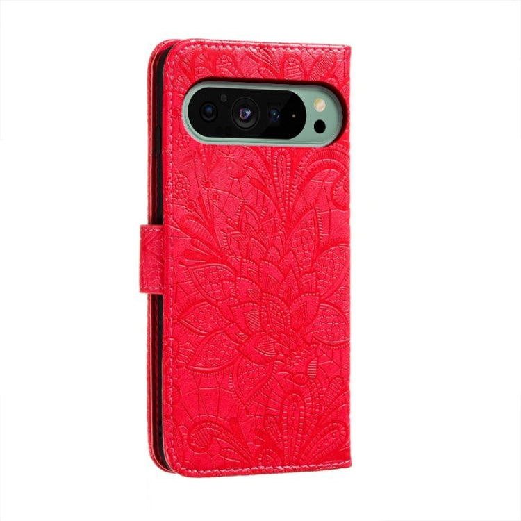 For Google Pixel 9 Lace Flower Embossing Flip Leather Phone Case(Red) - Google Cases by PMC TechLife | Online Shopping South Africa | PMC TechLife | Buy Now Pay Later Mobicred