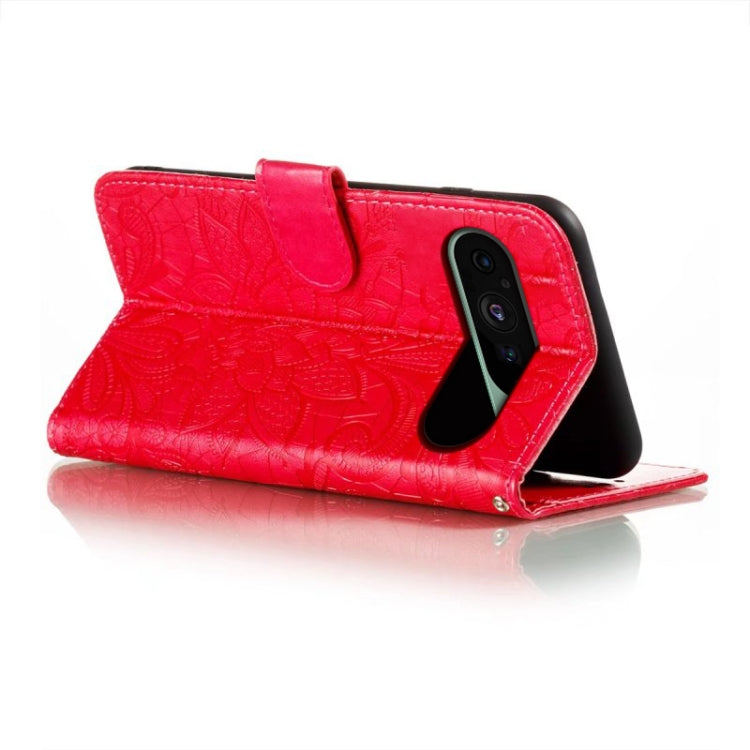 For Google Pixel 9 Lace Flower Embossing Flip Leather Phone Case(Red) - Google Cases by PMC TechLife | Online Shopping South Africa | PMC TechLife | Buy Now Pay Later Mobicred
