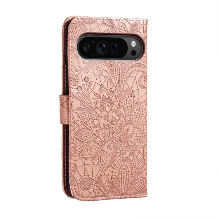 For Google Pixel 9 Pro Lace Flower Embossing Flip Leather Phone Case(Rose Gold) - Google Cases by PMC TechLife | Online Shopping South Africa | PMC TechLife | Buy Now Pay Later Mobicred