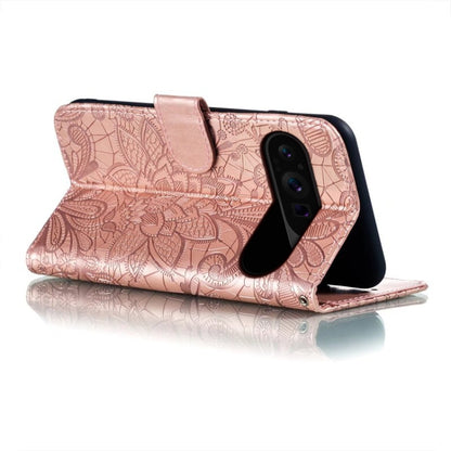 For Google Pixel 9 Pro Lace Flower Embossing Flip Leather Phone Case(Rose Gold) - Google Cases by PMC Jewellery | Online Shopping South Africa | PMC Jewellery | Buy Now Pay Later Mobicred