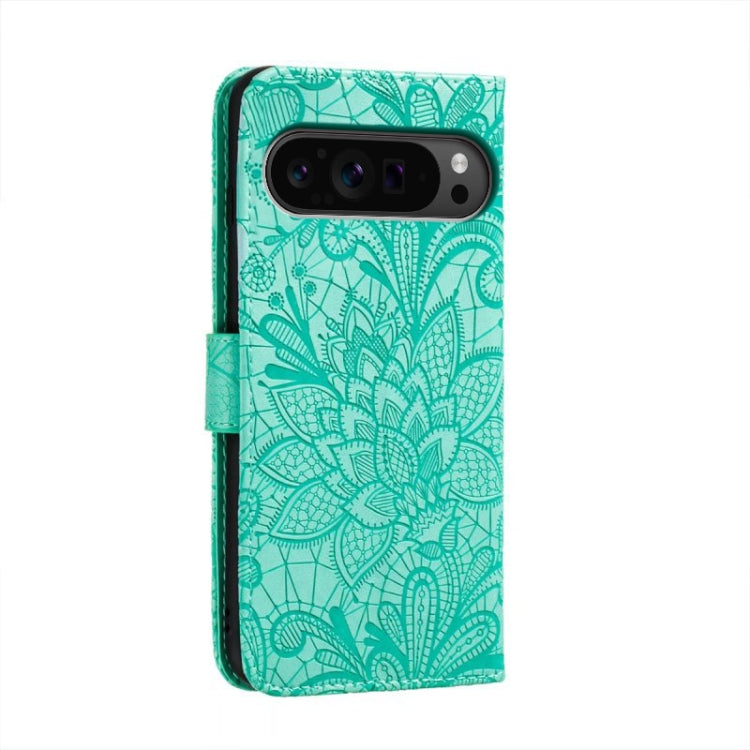 For Google Pixel 9 Pro Lace Flower Embossing Flip Leather Phone Case(Green) - Google Cases by PMC TechLife | Online Shopping South Africa | PMC TechLife | Buy Now Pay Later Mobicred