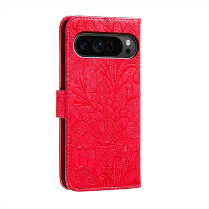 For Google Pixel 9 Pro Lace Flower Embossing Flip Leather Phone Case(Red) - Google Cases by PMC Jewellery | Online Shopping South Africa | PMC Jewellery | Buy Now Pay Later Mobicred