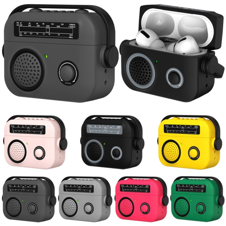 For AirPods Pro 2 Radio Style Wireless Bluetooth Earphones Shockproof Protective Case(Black) - For AirPods Pro 2 by PMC Jewellery | Online Shopping South Africa | PMC Jewellery | Buy Now Pay Later Mobicred