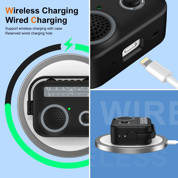 For AirPods Pro 2 Radio Style Wireless Bluetooth Earphones Shockproof Protective Case(Black) - For AirPods Pro 2 by PMC Jewellery | Online Shopping South Africa | PMC Jewellery | Buy Now Pay Later Mobicred
