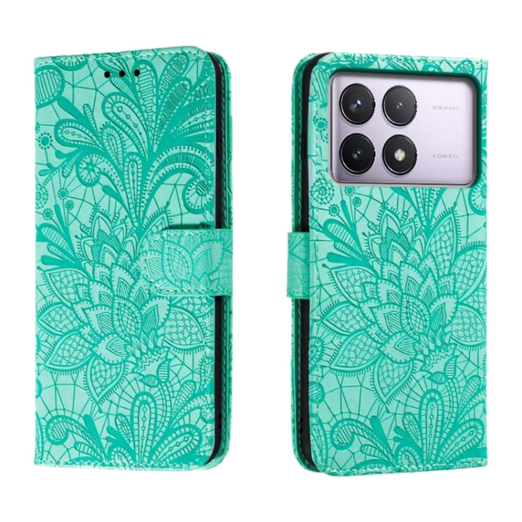 For Xiaomi Redmi K70 Lace Flower Embossing Flip Leather Phone Case(Green) - free shipping - PMC Jewellery - Order now!