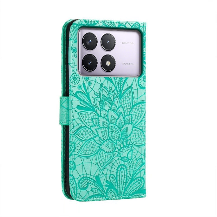 For Xiaomi Redmi K70 Lace Flower Embossing Flip Leather Phone Case(Green) - free shipping - PMC Jewellery - Order now!