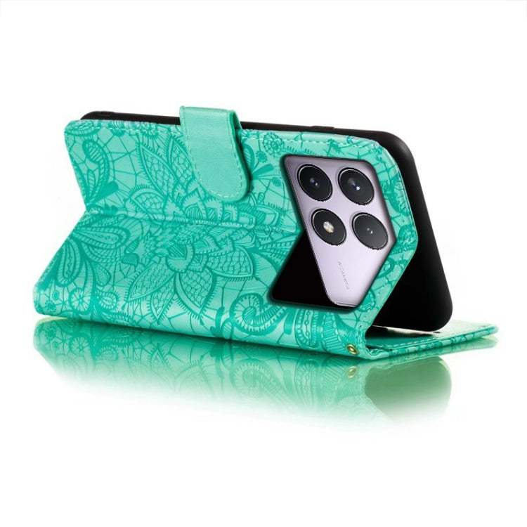 For Xiaomi Redmi K70 Lace Flower Embossing Flip Leather Phone Case(Green) - free shipping - PMC Jewellery - Order now!