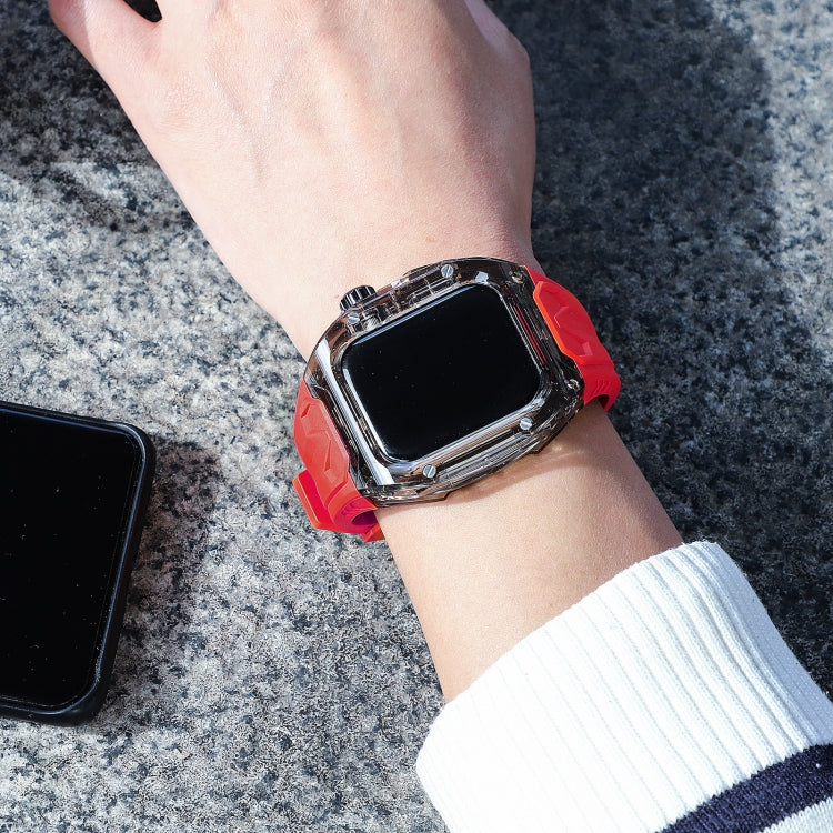 For Apple Watch SE 44mm Modified PC Hybrid TPU Watch Case Band(Red Clear Black) - free shipping - PMc TechLife - Order now!