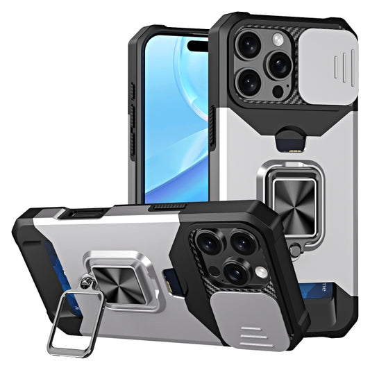 For iPhone 16 Pro Camera Shield Card Slot PC+TPU Phone Case(Silver) - iPhone 16 Pro Cases by PMC Jewellery | Online Shopping South Africa | PMC Jewellery | Buy Now Pay Later Mobicred